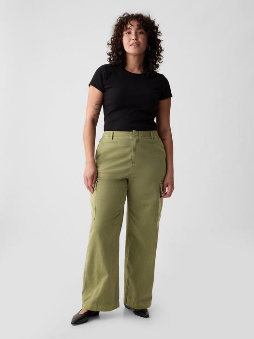 Mid Rise Loose Khaki Cargo Pants