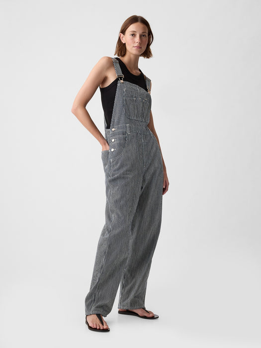 Striped Loose Overalls