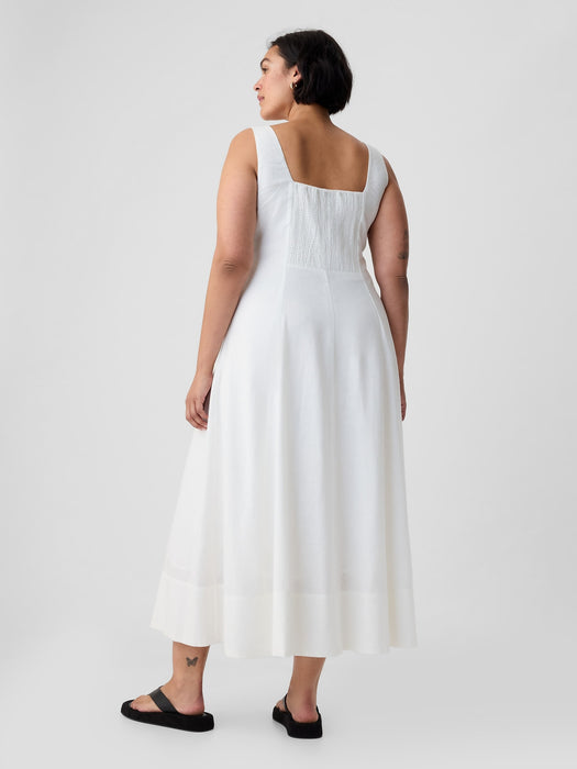 Linen-Blend Midi Dress