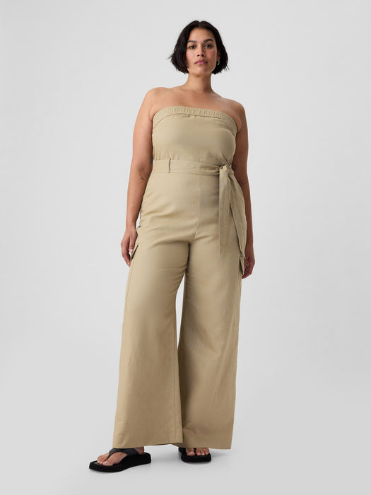 Linen-Cotton Cargo Jumpsuit