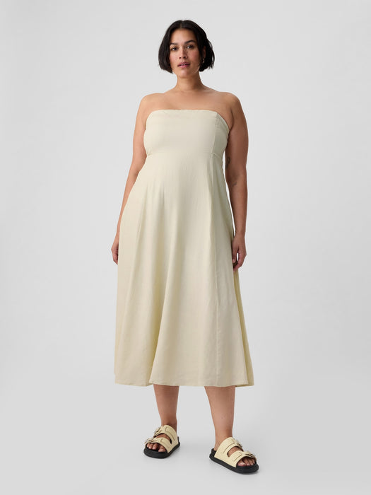 Linen-Blend Midi Dress