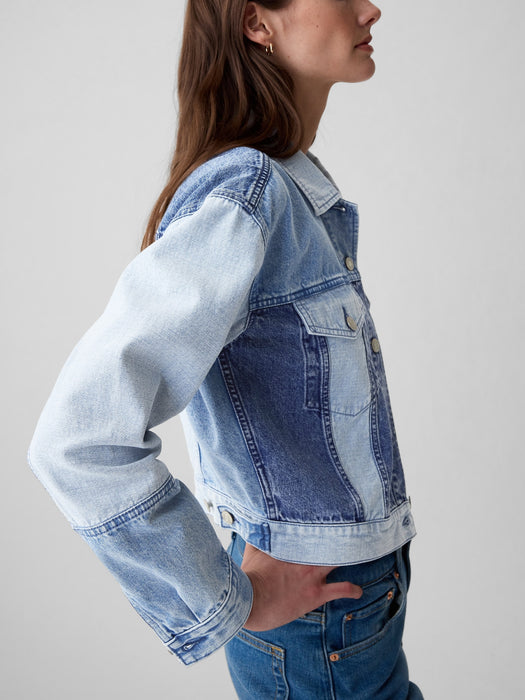 Cropped Patchwork Icon Denim Jacket