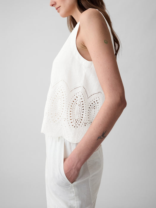 Linen-Blend Eyelet Vest