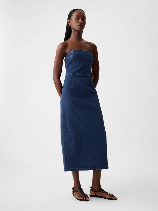 Strapless Denim Midi Dress