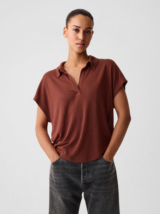 Linen-Blend Polo Shirt