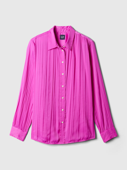 Pleated Satin Boyfriend Shirt