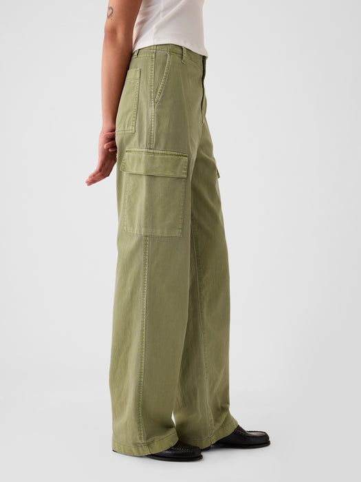 Mid Rise Loose Khaki Cargo Pants