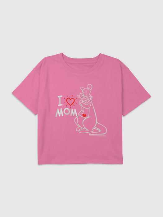 Kids Winnie the Pooh I Love Mom Kanga and Roo Graphic Boxy Crop Tee