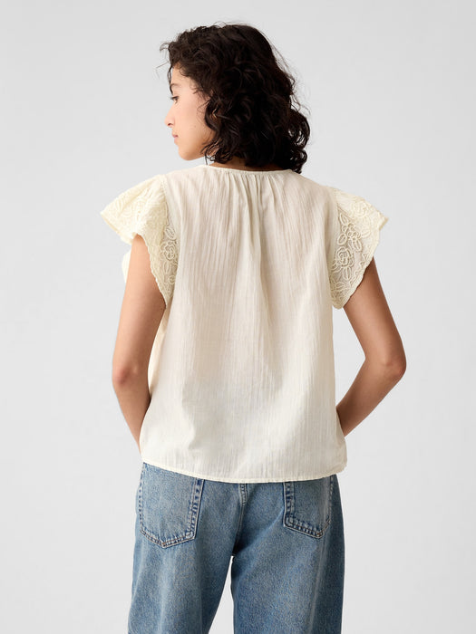 Crinkle Gauze Embroidered Cropped Shirt