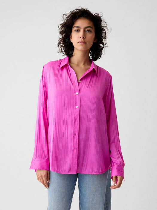 Pleated Satin Boyfriend Shirt