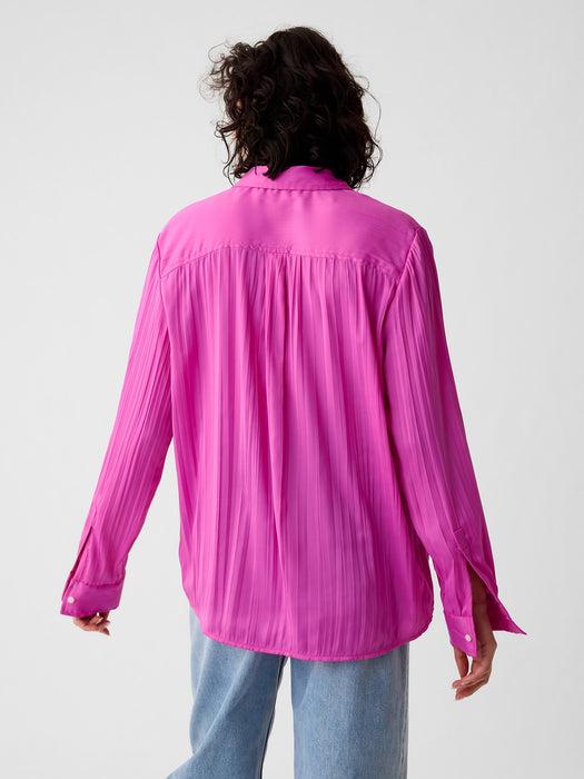 Pleated Satin Boyfriend Shirt