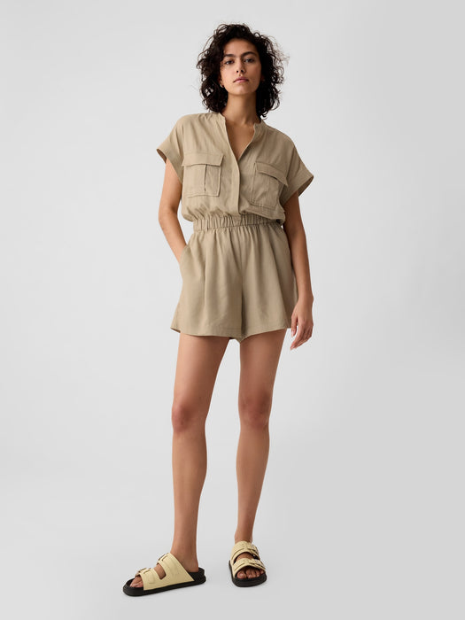 Linen-Blend Utility Romper