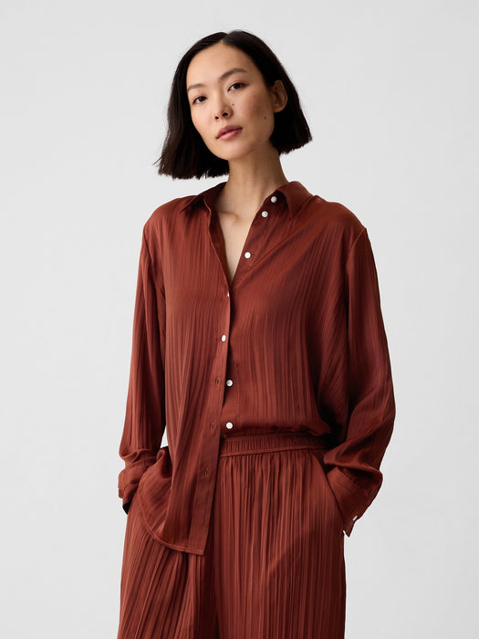 Pleated Satin Boyfriend Shirt