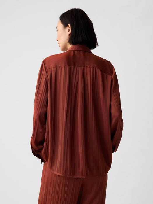 Pleated Satin Boyfriend Shirt