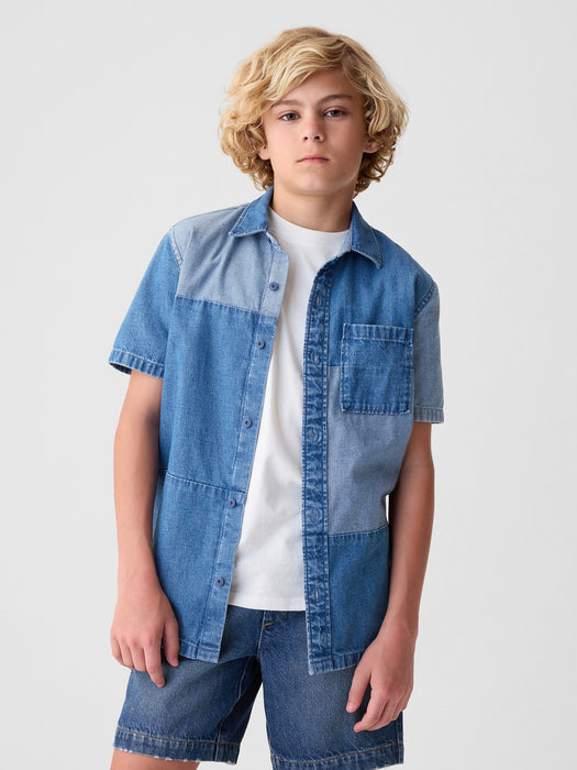 Kids Patchwork Denim Shirt