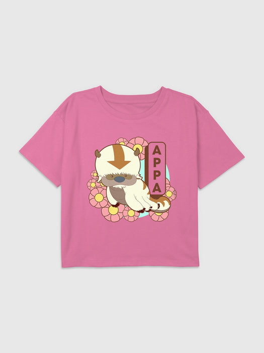 Kids Avatar the Last Airbender Appa Floral Graphic Boxy Crop Tee