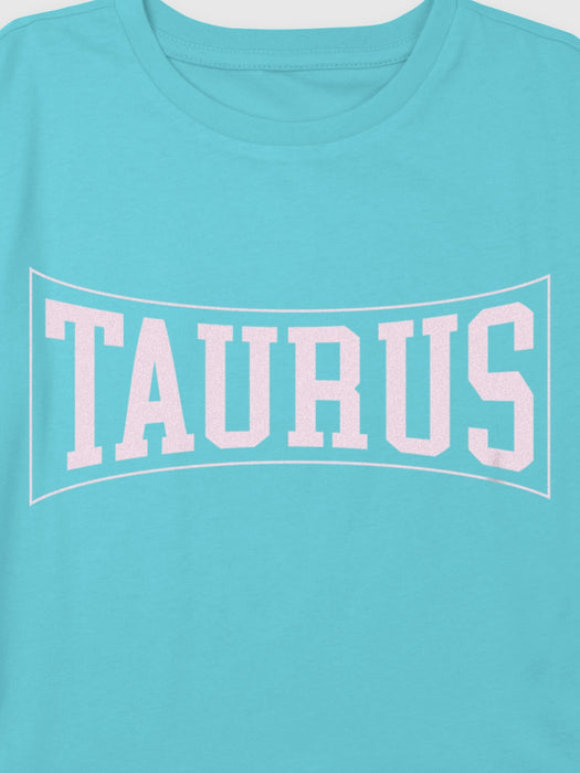 Kids Taurus Zodiac Collegiate Graphic Boxy Crop Tee