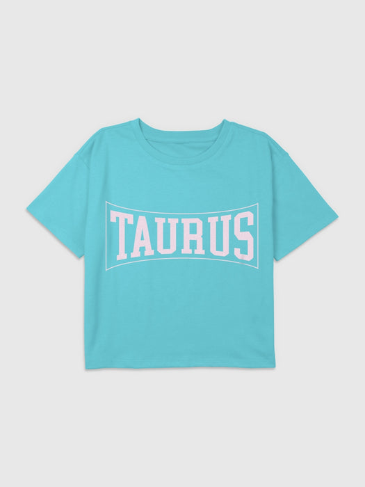 Kids Taurus Zodiac Collegiate Graphic Boxy Crop Tee