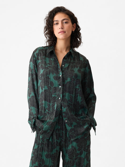 Pleated Satin Boyfriend Shirt