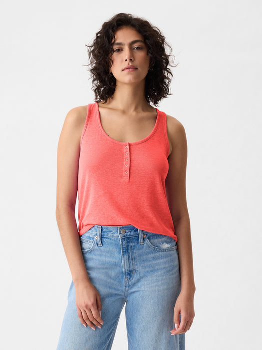 Linen-Blend Henley Tank Top