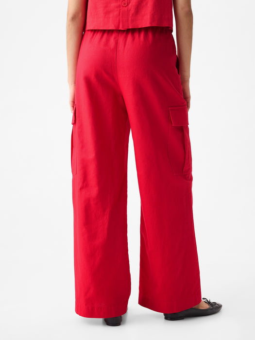 Mid Rise Linen-Cotton Pull-On Cargo Pants