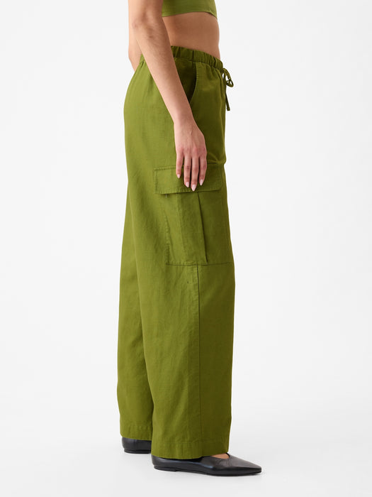 Mid Rise Linen-Cotton Pull-On Cargo Pants