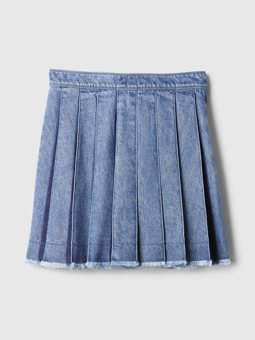 Pleated Denim Mini Skirt