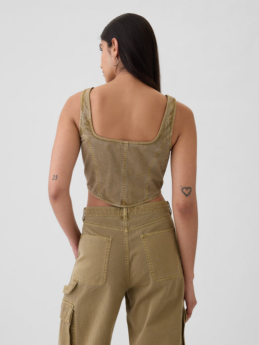 Structured Twill Cropped Corset Tank