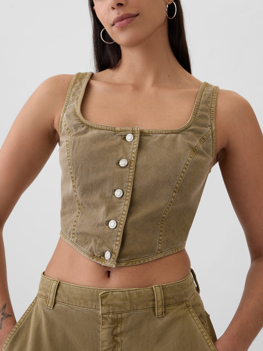 Structured Twill Cropped Corset Tank