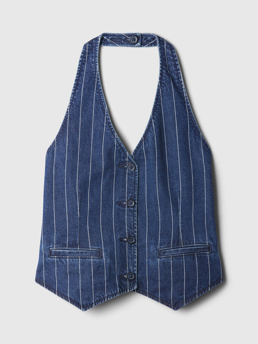 Pinstripe Denim Halter Vest