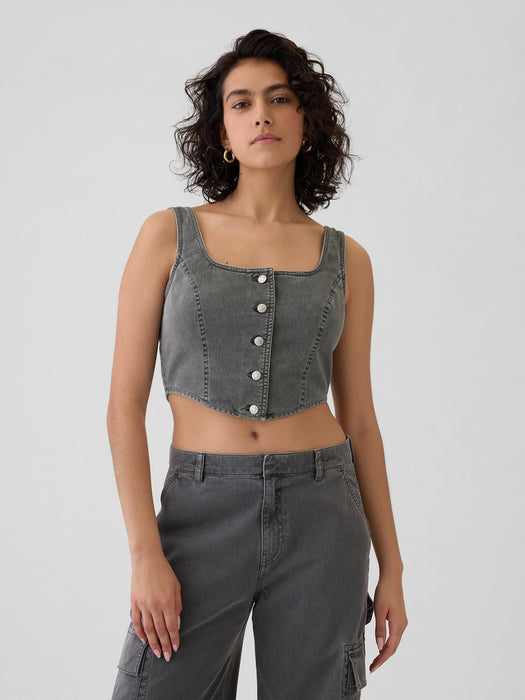 Structured Twill Cropped Corset Tank