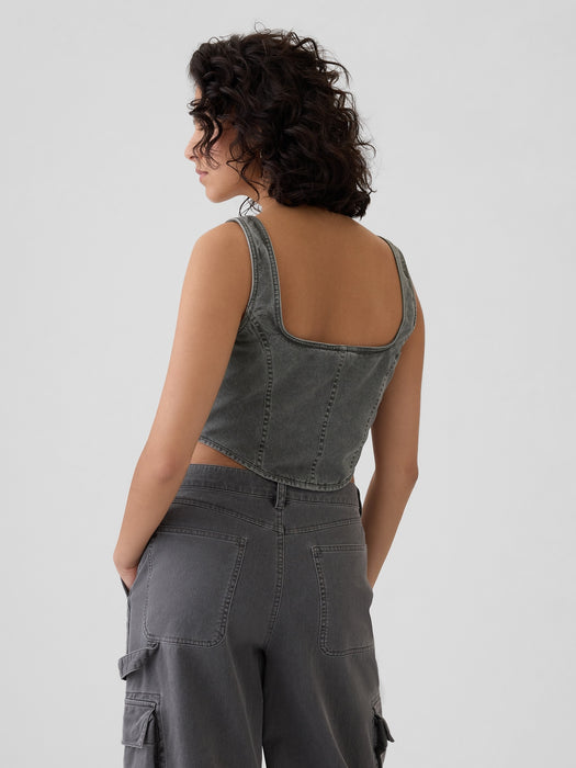 Structured Twill Cropped Corset Tank