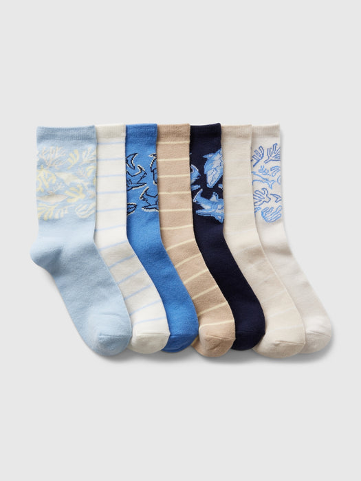 Kids Printed Crew Socks (7-Pack)