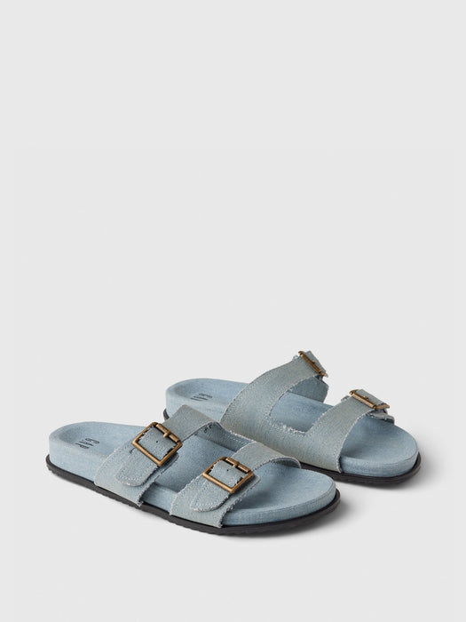 Denim Double Strap Sandals