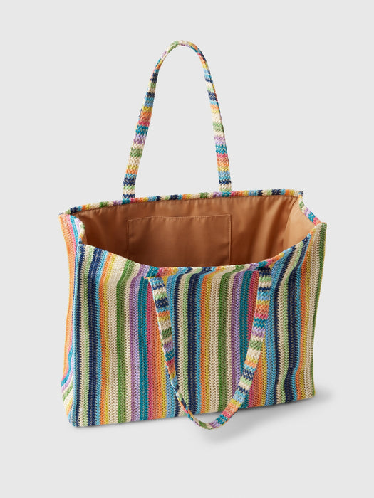 Striped Straw Tote Bag