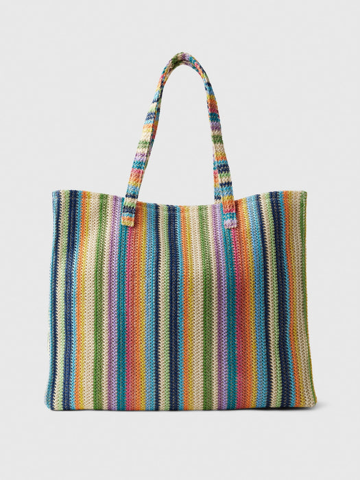 Striped Straw Tote Bag