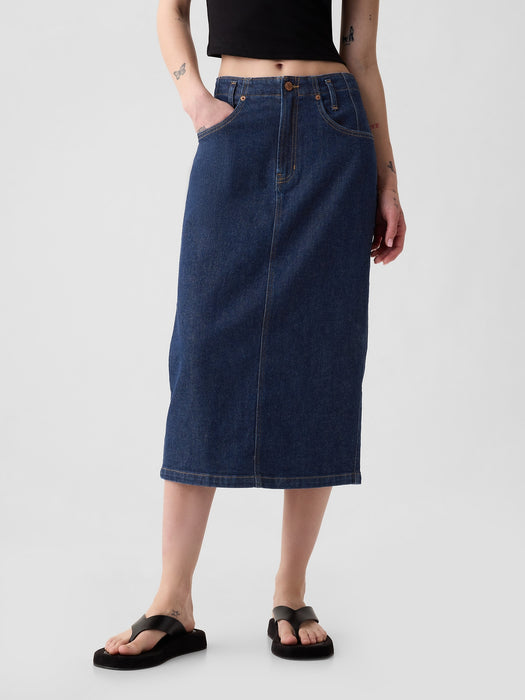 GapHeritage Button-Back Denim Midi Pencil Skirt