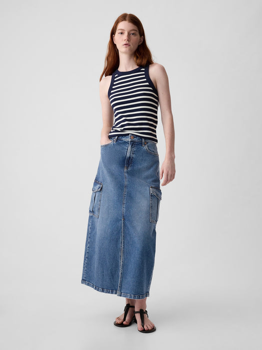 Denim Cargo Maxi Skirt