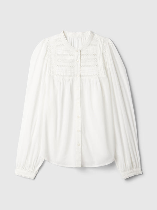 Puff Sleeve Lace-Trim Shirt