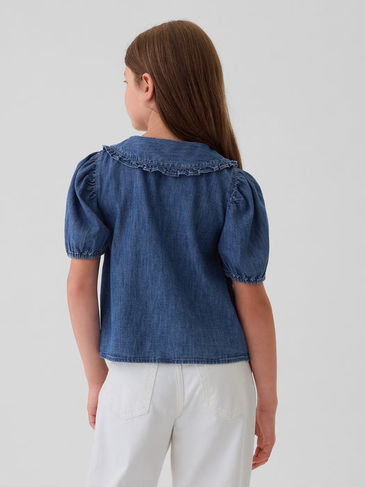 Kids Ruffle Collar Denim Shirt