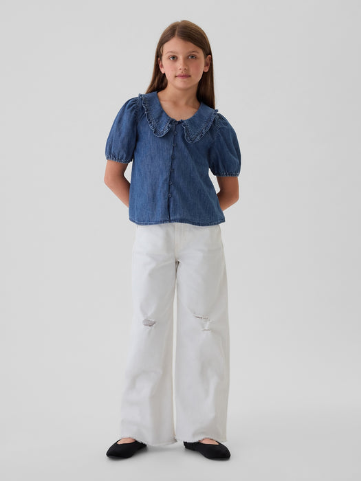 Kids Ruffle Collar Denim Shirt