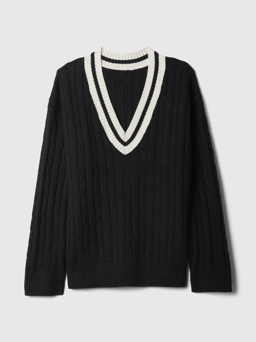 CashSoft Varsity Cable-Knit Sweater