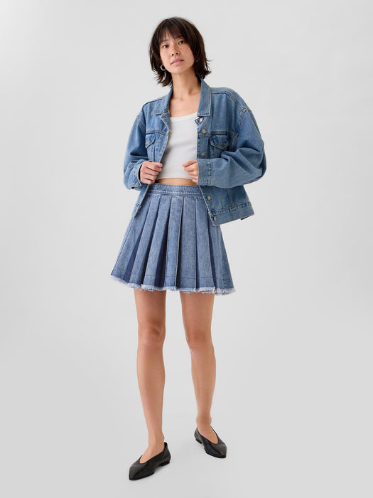 Pleated Denim Mini Skirt