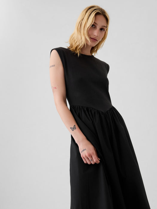 Drop-Waist Mixed Media Midi Dress