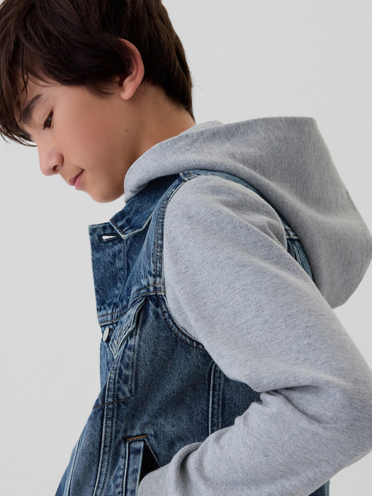 Kids Hooded Icon Denim Jacket