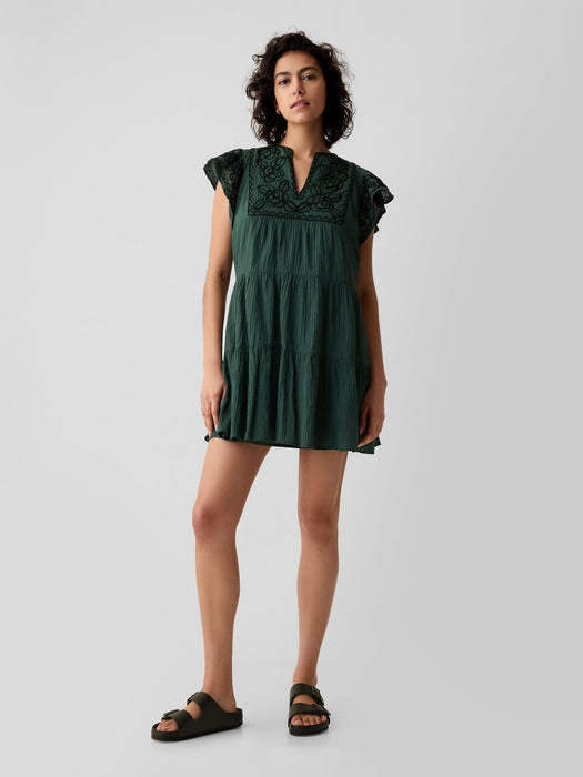 Crinkle Gauze Embroidered Mini Dress