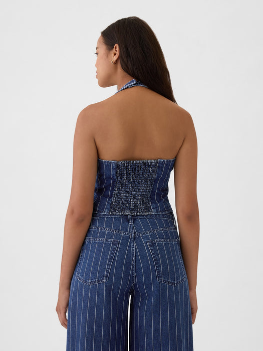 Pinstripe Denim Halter Vest