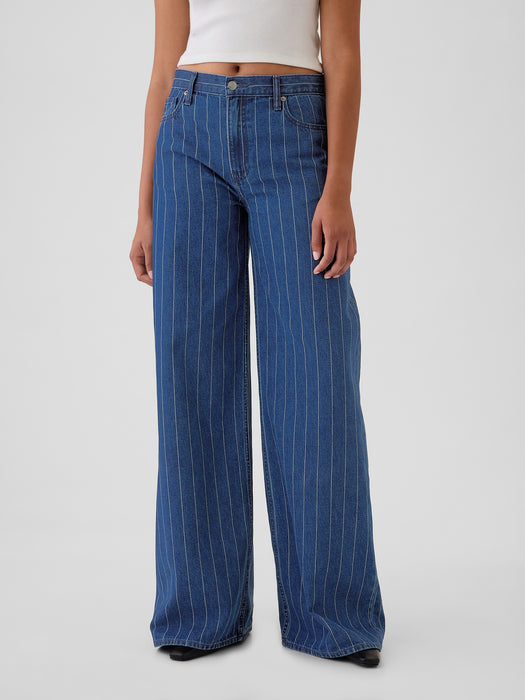 Mid Rise Pinstripe Baggy Jeans