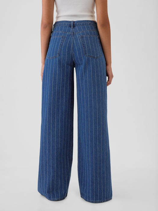 Mid Rise Pinstripe Baggy Jeans