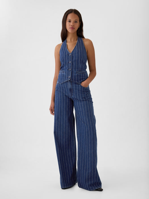 Pinstripe Denim Halter Vest